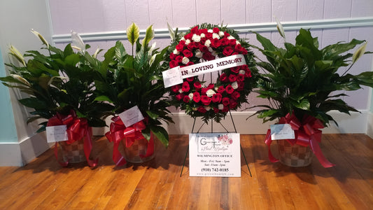 Sympathy Rose Wreath and Peace Lily Basket Combo