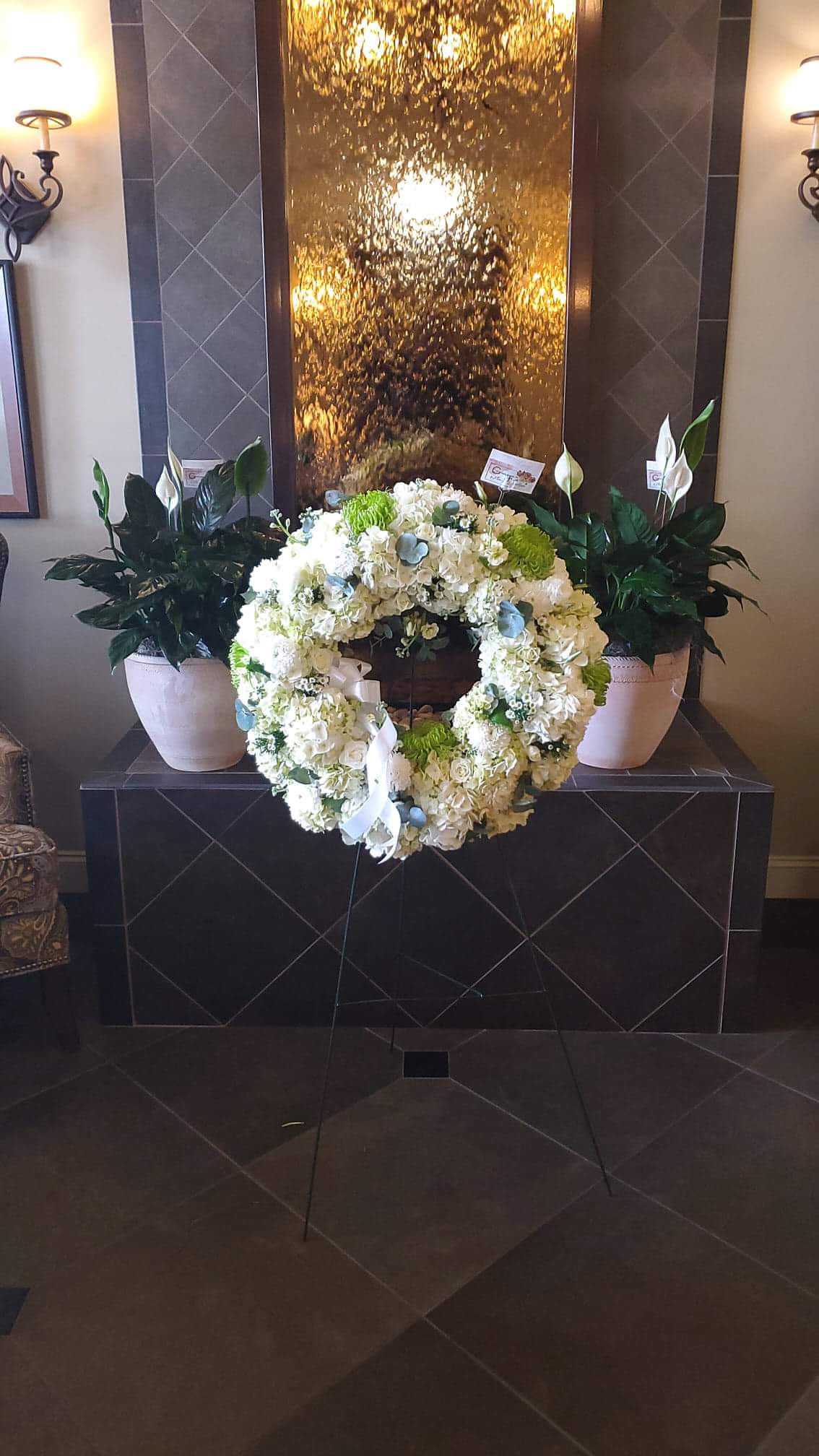 Sympathy Rose Wreath and Peace Lily Basket Combo